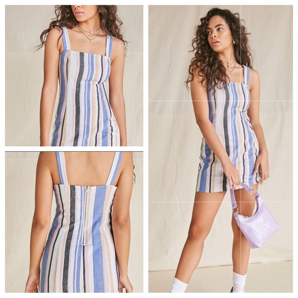 Linen-Blend Striped Dress Sz Small